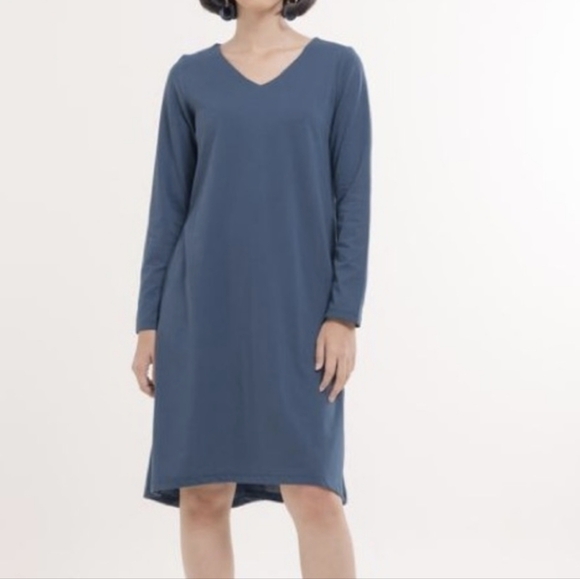 Pure JJill V Neck Side Pockets Stretchy Jersey Shift Casual Work Career Dress L - Picture 1 of 9